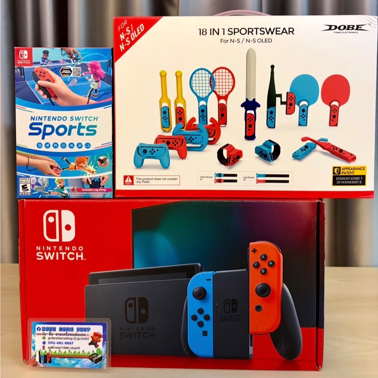 NintendoV2 จอยแดง-น้ำเงิน + Sports + ชุดอุปกรณ์กีฬา