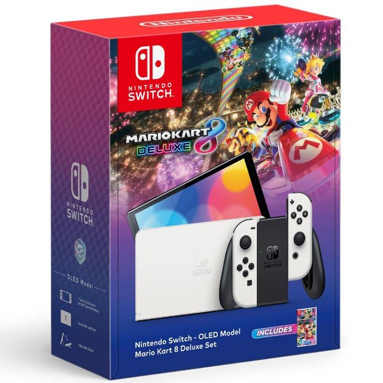 Nintendo Switch OLED สีขาว ชุด Mario Kart 8 Deluxe Set ครบกล่อง (มือสอง)